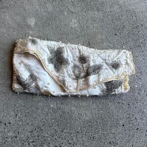 La Regale Vintage Beaded Clutch Purse White Pearl Embroidery Evening